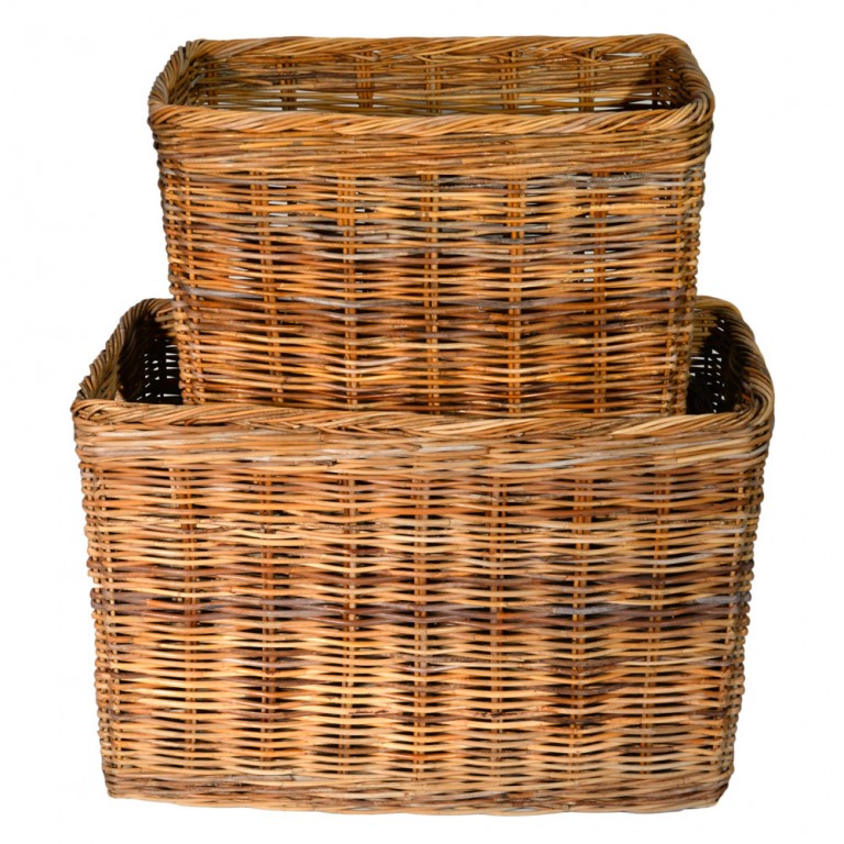 Set of 2 Large Tall Oblong Log Baskets Roudham Trading