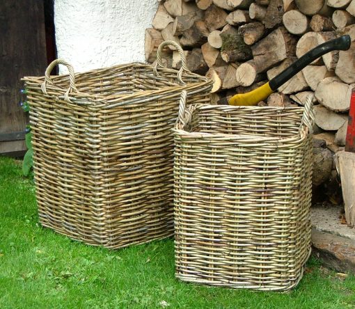 10/5608 Set of 2 Tall Square Log Baskets Greywash Display