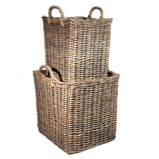 10/5608 Set of 2 Tall Square Log Baskets Greywash