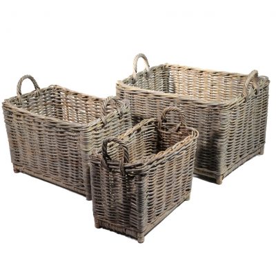 10/6232 Set of 3 Oblong Grey Raised Log/Storage Baskets