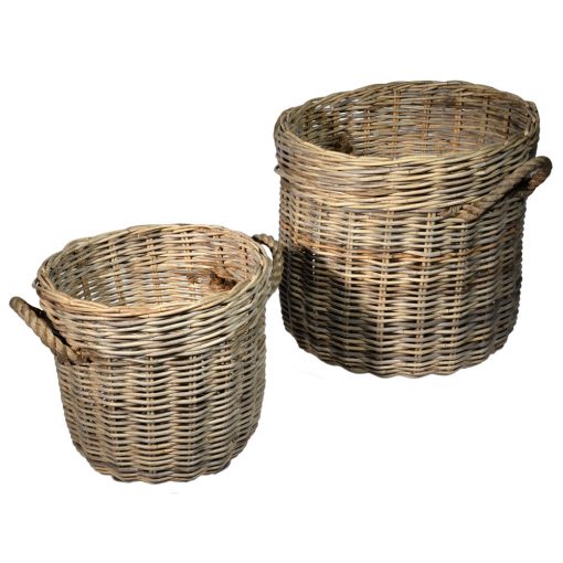 10/6535 Set of 2 Round Greywash Log Baskets