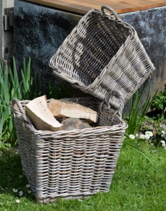 10/6936 Set of 2 Square Grey Log Baskets Display