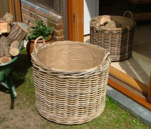 10/7001 Set of 2 Wheeled Lined Round Grey Log Baskets