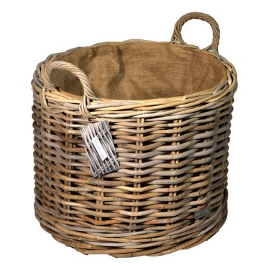 10/7011 Round Lined Grey Wheeled Log Basket