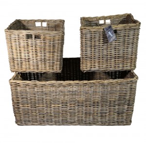 10/7040 Set of 3 Oblong Grey Log Baskets