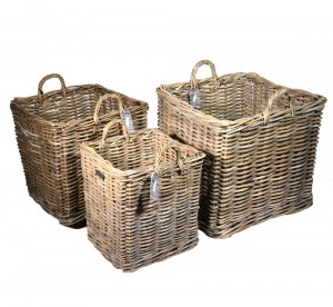 10/8001 Set of 3 Wheeled Square Grey Log Baskets