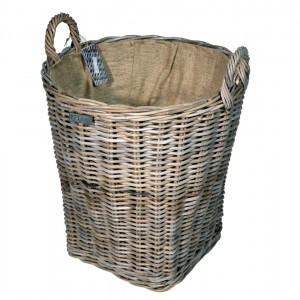 10/8019 Round Jute Lined Grey Log Basket