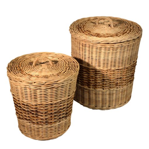 13/100 Set of 2 Lined Round Rattancore Linen Baskets