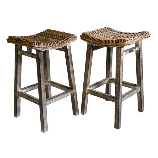 18/8026 Pair of Grey Kitchen Stools with Mango Wood
