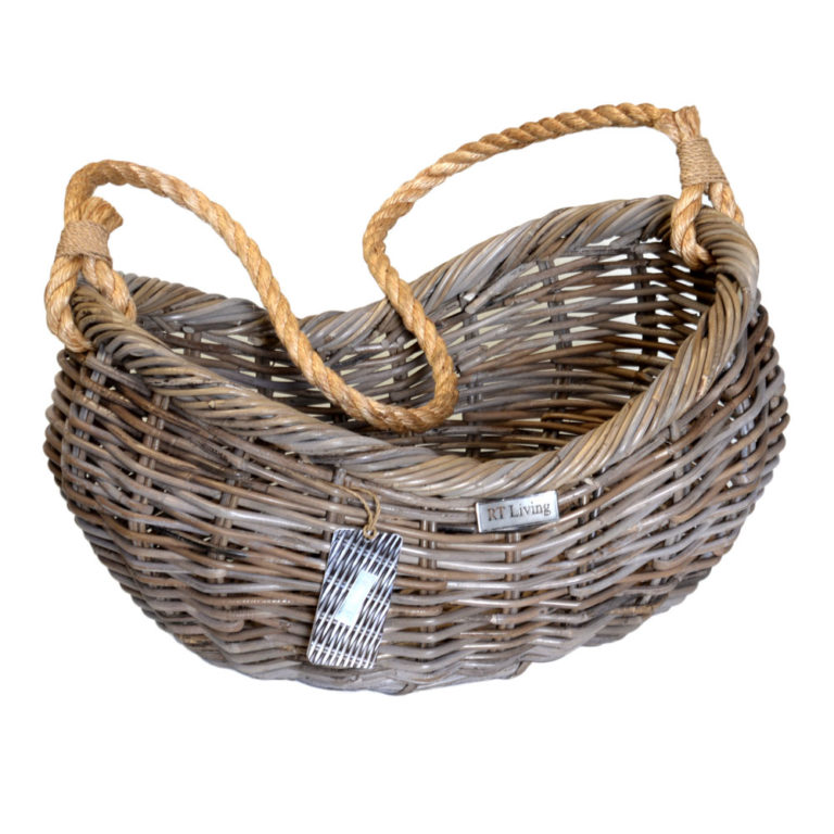 Grey Boat Basket with Rope Handle Roudham Trading