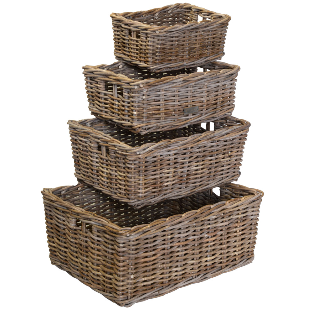 Set of 4 Oblong Grey Storage Baskets Roudham Trading