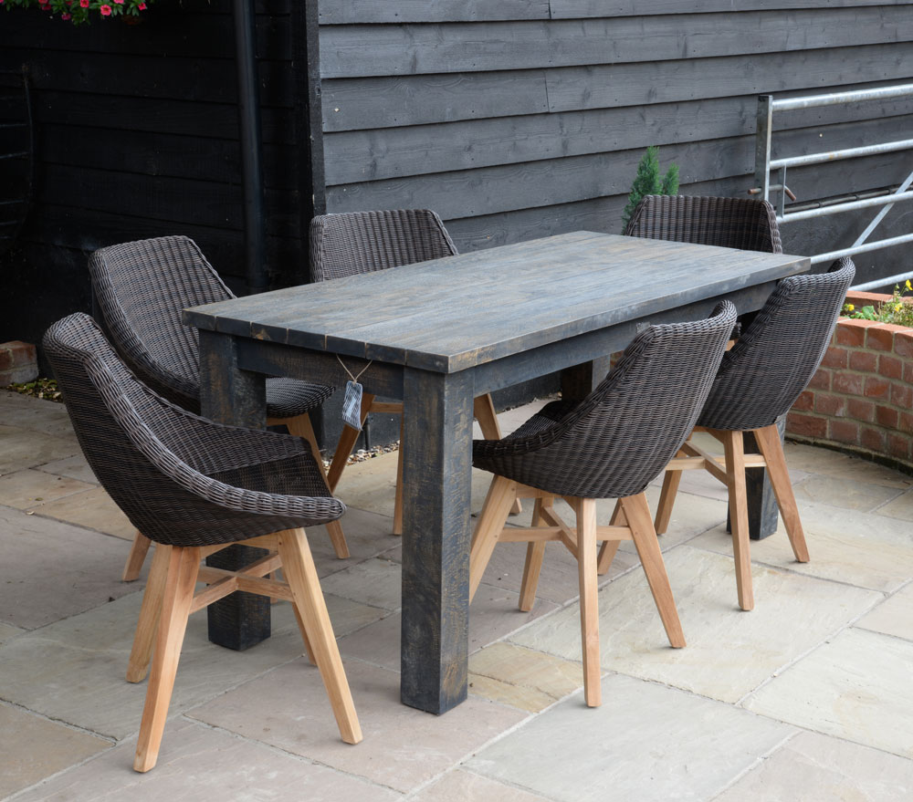 19/8035 Slim Dark Brown Wash Dining-Table with 16/7054 Obi All Weather Dining Chairs