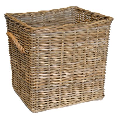 10/5003 Oblong Grey Log Basket with Rope Handles