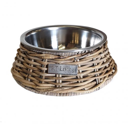 09/5162 Stainless Steel Pet Bowl with Grey Rattan Holder