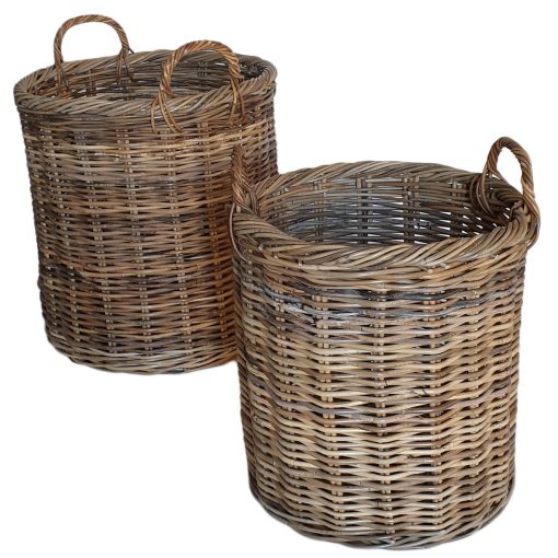 Set of 2 Grey Round Log Baskets