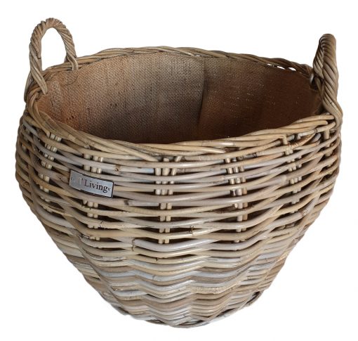 Round Grey Shaped Log Basket with Jute Liner
