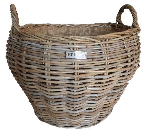 Round Grey Shaped Log Basket with Jute Liner