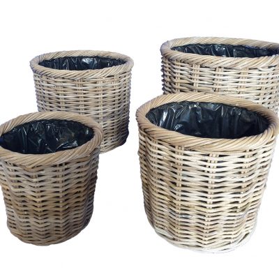 02-6191104 Set of 4 Round Grey Planter with and Liners