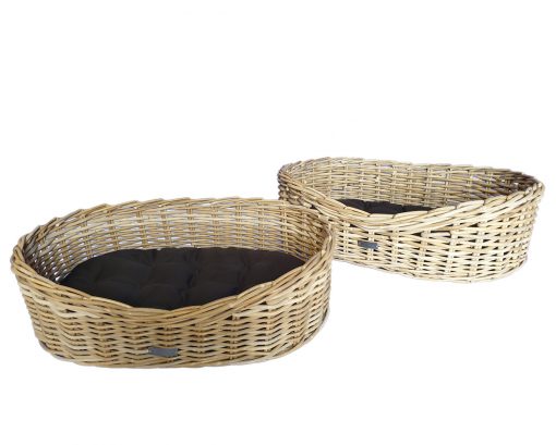 09/6448 Set of 2 Grey Oval Dog Baskets with Cushions