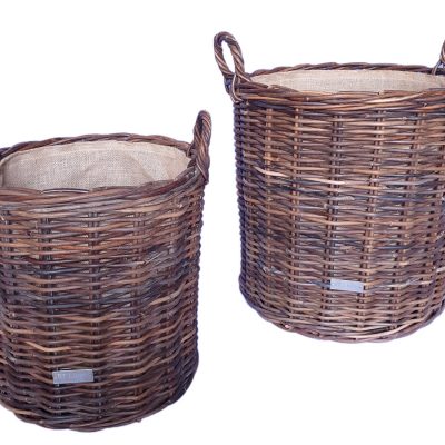 10/61011 Set 2 Tall Round Croco Log Baskets with Liner