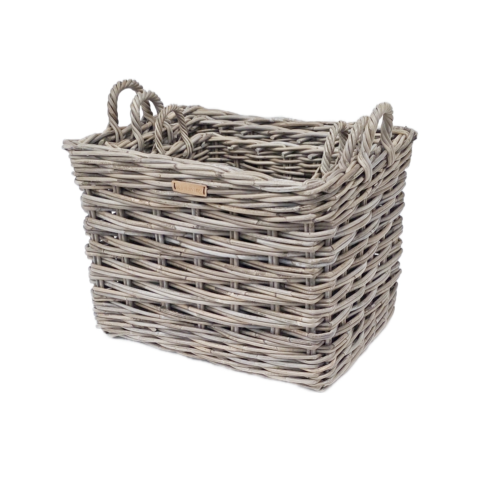 11-8314G Set of 3 Oblong Grey Kubu Log Baskets with Plaited Weave